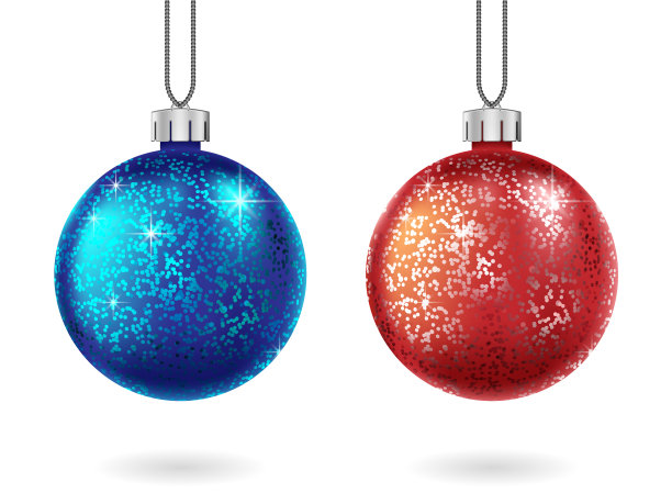 一套闪亮的圣诞红蓝球孤立图片下载