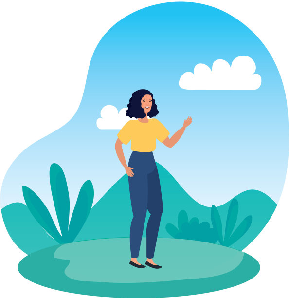 快乐的年轻女子在风景图片下载