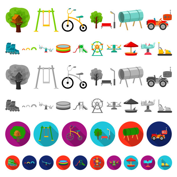 游乐场娱乐卡通图标设置图片下载