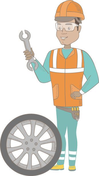 年轻的西班牙机械师用轮胎和扳手图片下载
