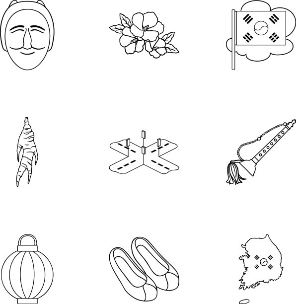 韩国set ICONS in outline style big图片下载