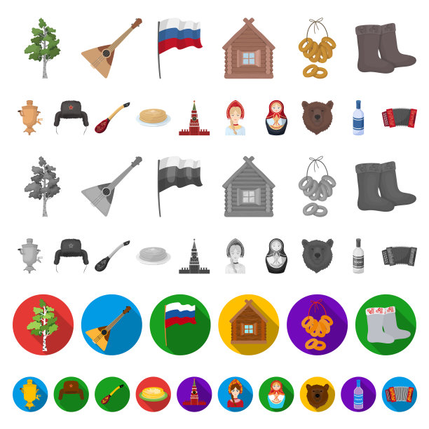 国家俄罗斯旅行卡通图标设置图片下载