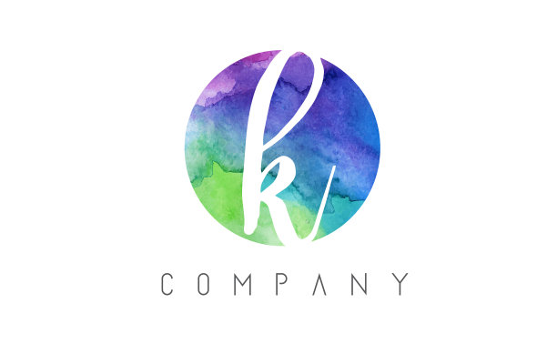 K水彩字母标志设计与圆形图片下载
