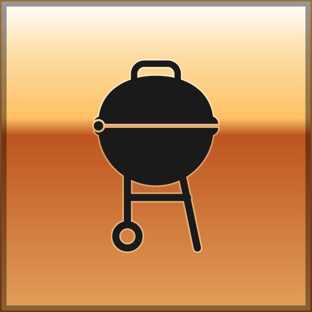 黑色烧烤架图标孤立在黄金上图片下载