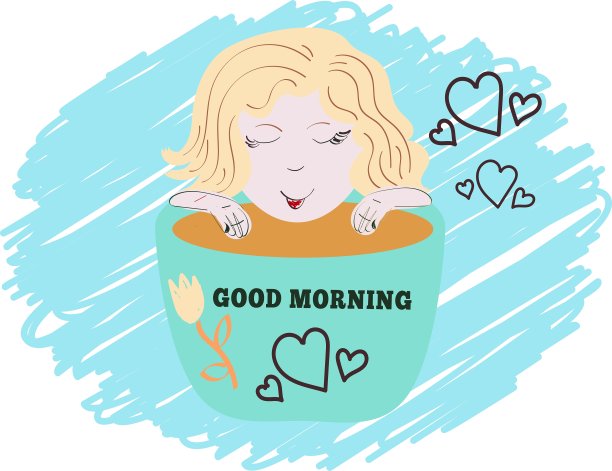 早上好，可爱的女孩和一杯图片下载