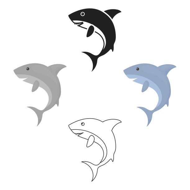 鲨鱼图标卡通黑色烧焦动物图标图片下载