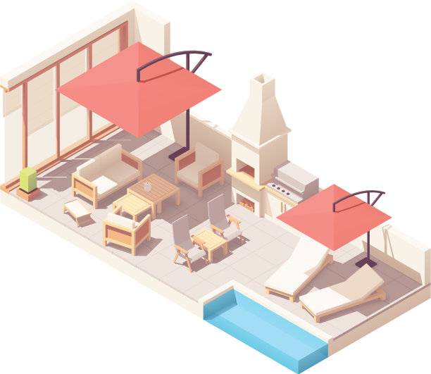 等距露台烧烤和游泳池图片下载