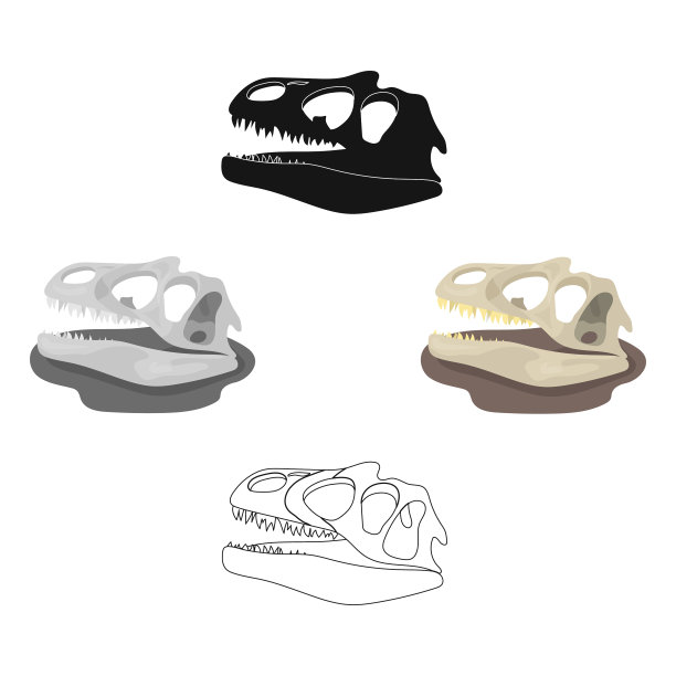 恐龙化石图标在卡通黑色风格图片下载