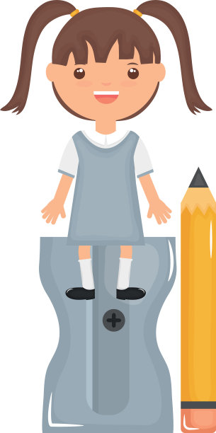 可爱的小学生女孩拿着卷笔刀和铅笔图片下载