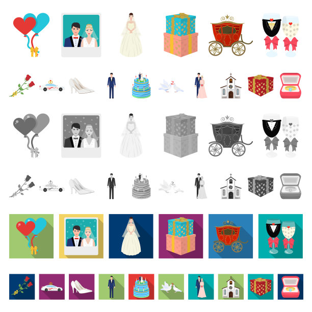 婚礼和属性卡通图标设置图片下载