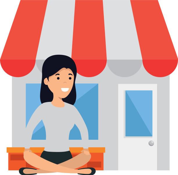 年轻女子荷花位置与商店大楼图片下载