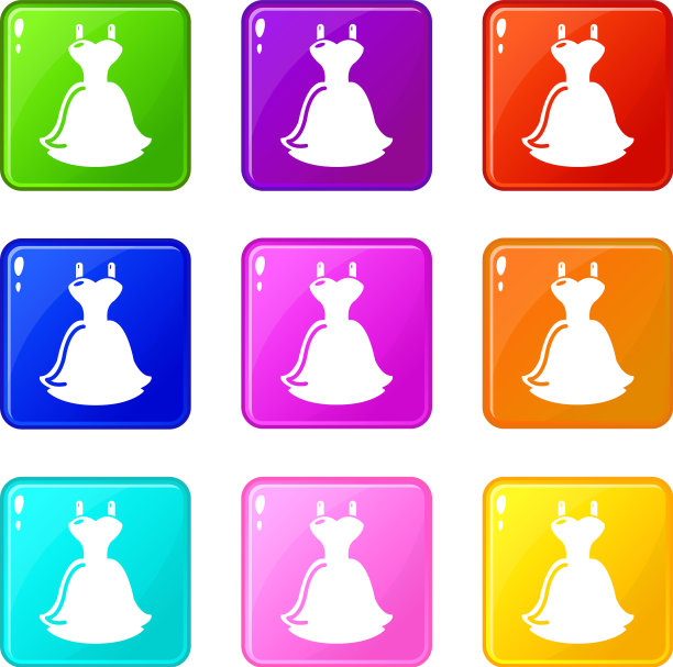 婚纱图标9个颜色集合图片下载