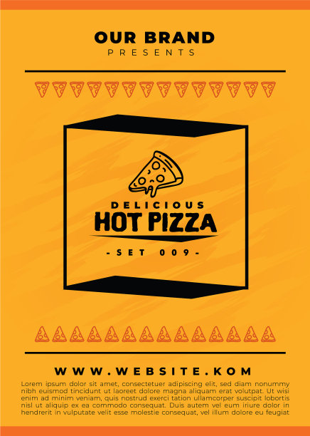 大胆的橙色披萨外卖传单模板图片下载