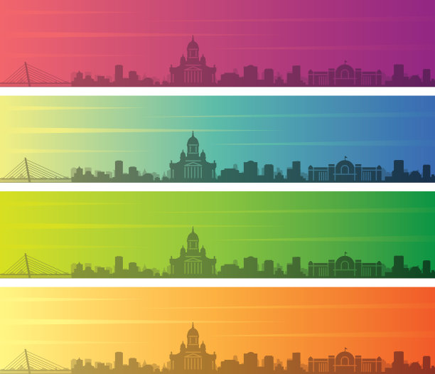 赫尔辛基多色渐变天际线横幅图片下载