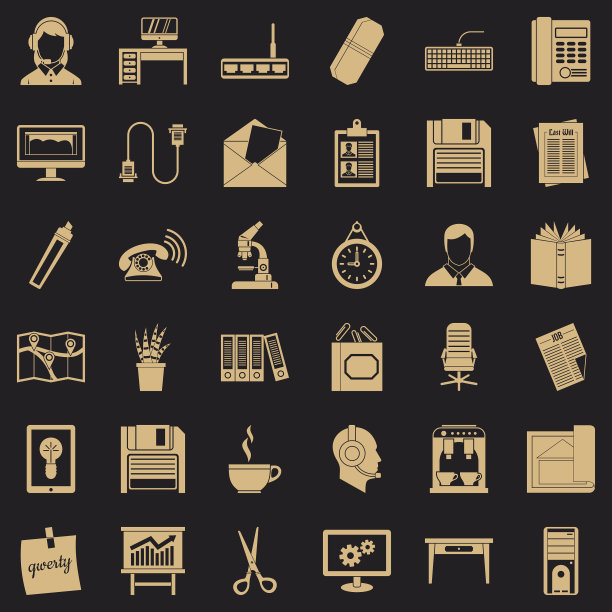 办公设备图标设置简单的风格图片下载