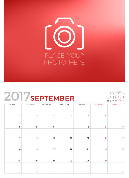 2017年9月的挂历计划器模板图片下载