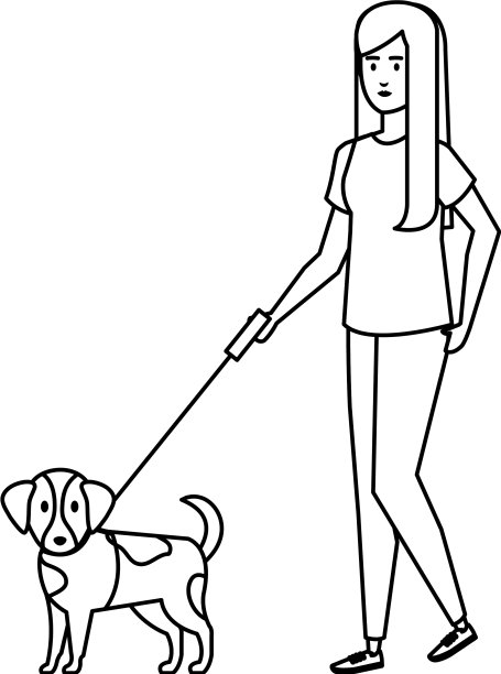 年轻女子遛狗图片下载
