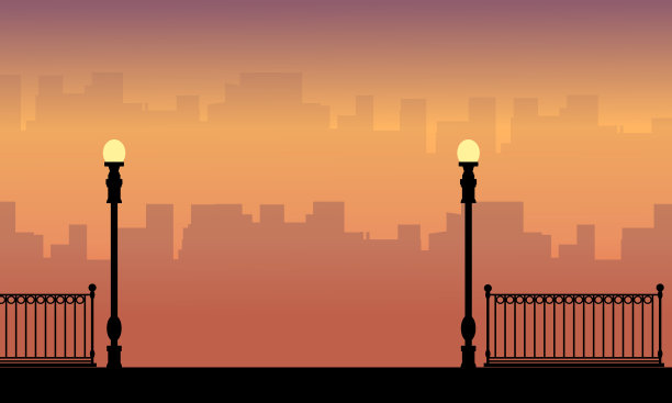 灯和栅栏景观的剪影图片下载
