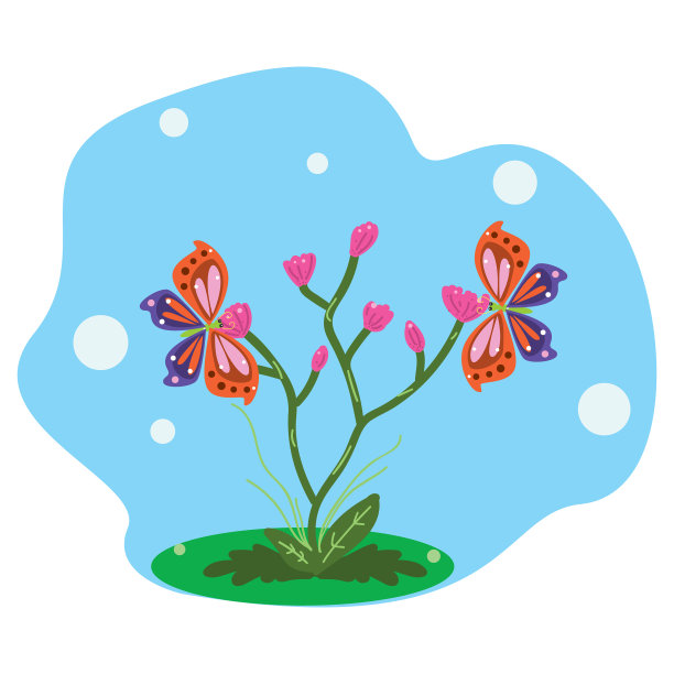 有粉红色花和蝴蝶的灌木植物图片下载