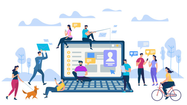 年轻人在大的笔记本电脑背景下使用手机图片下载