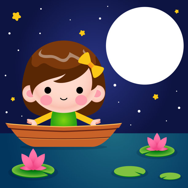 矢量插图可爱的小女孩在晚上的船图片下载
