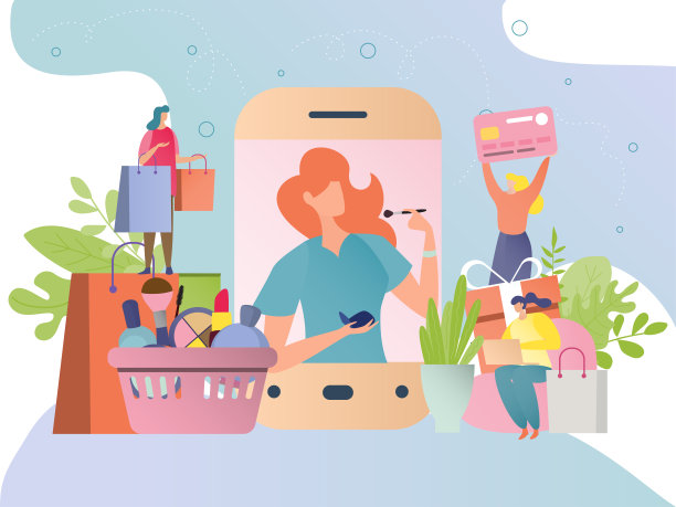 美女概念博主，时尚女性化妆在线教程，人物矢量插画图片下载