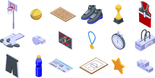 篮球器材图标设置等距样式图片下载