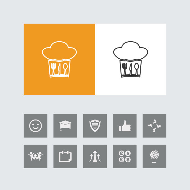 创意厨师线图标与奖金图标。图片下载