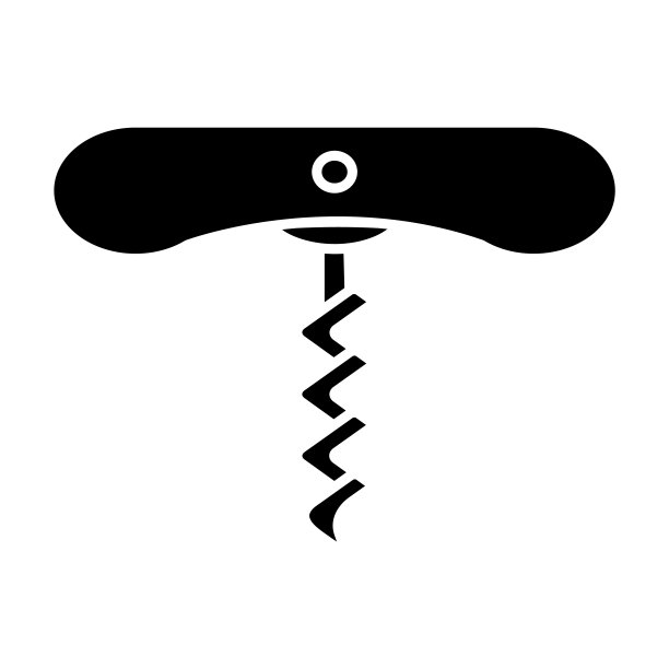 带有螺旋字形图标的葡萄酒开瓶器。瓶子打开工具。酒保和侍酒师设备。酒精饮料设备。软木塞剂。轮廓的象征。负空间。向量孤立的插图图片下载