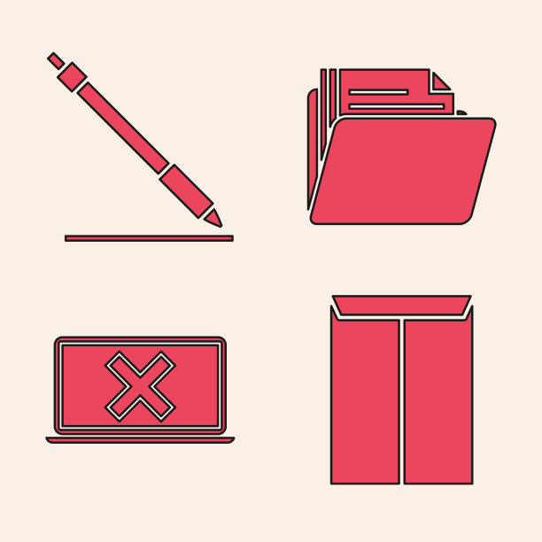 设置信封、笔、线、文件夹和笔记本电脑图片下载