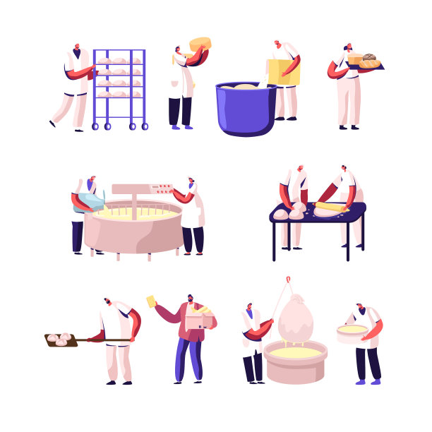 面包店和奶酪工厂的食品生产集图片下载