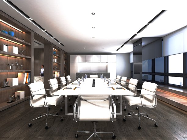 现代办公室和工作空间的3d渲染图片下载