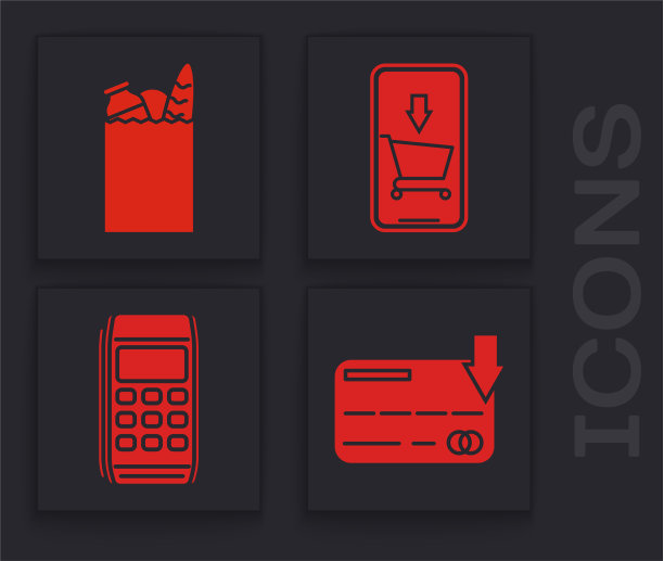 设置信用卡纸袋和食品图片下载