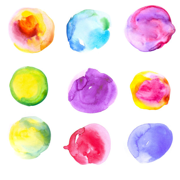 一套圆形的粉红色，绿色和水彩圆点的背景为网页设计图片下载