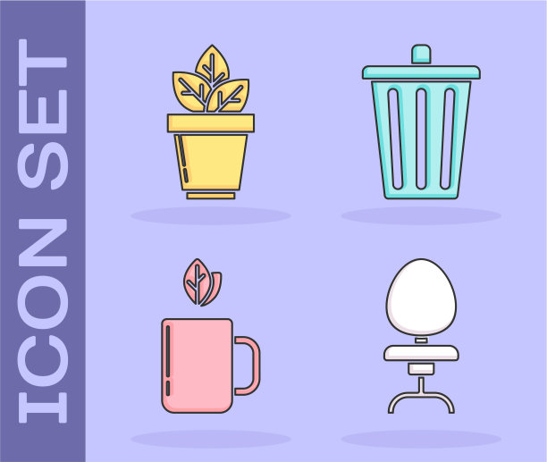 把办公椅上的花放在壶、杯、茶中图片下载