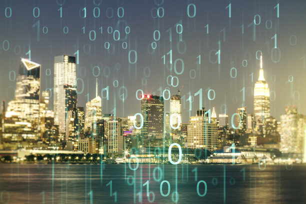 摘要虚拟二进制编码全息图以纽约城市景观为背景，介绍人工智能和机器学习的概念。Multiexposure图片下载