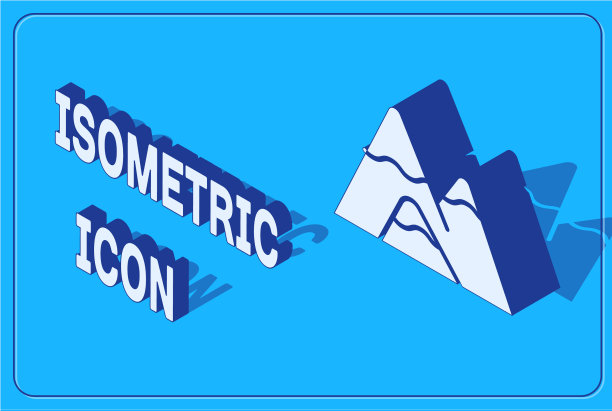 等距山图标孤立在蓝色图片下载
