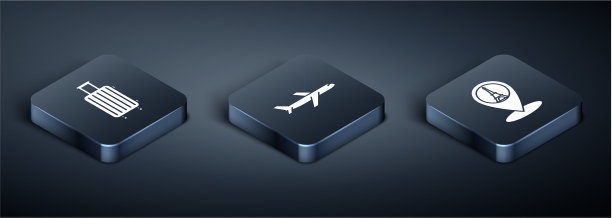 设置等距手提箱旅行地图指针图片下载