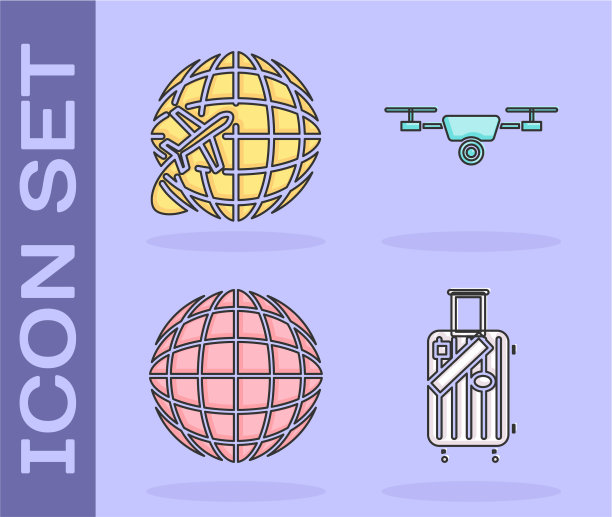 套装旅行旅行箱和地球仪贴纸图片下载