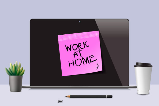 在家里工作。为可能有接触冠状病毒风险的员工提供图解概念。冠状病毒疫情对人们、企业和公共工作人员的社会距离效应。图片下载