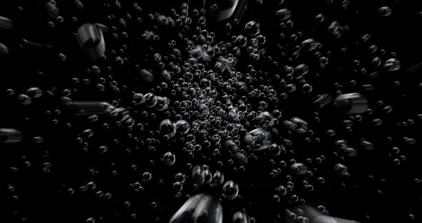 气泡水、汽水饮料、汽水茶点背景。水下清澈剔透的气泡上流淌着黑色、矿泉水、氧气等气体图片下载