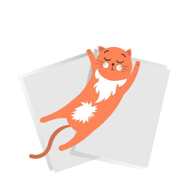 猫躺在报纸上睡觉。可爱的卡通姜猫。图片下载