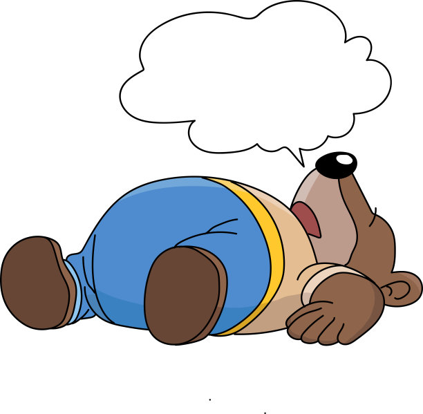 卡通灰熊躺在地上与一个语音气泡矢量插图图片下载