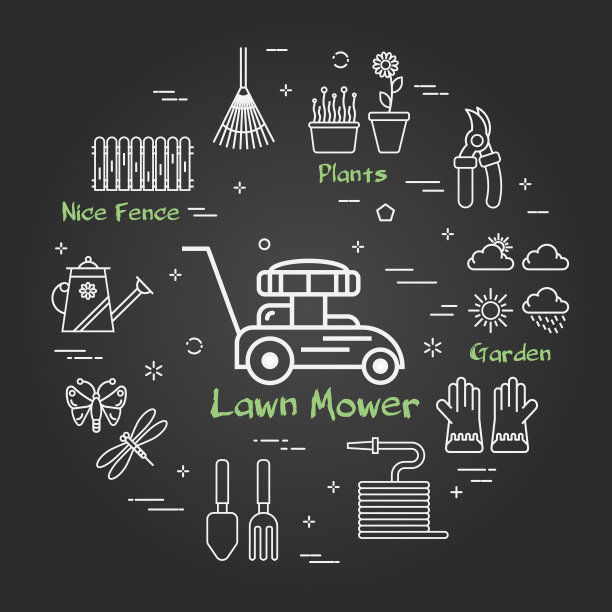 向量线性黑色园艺和农业-割草机图片下载