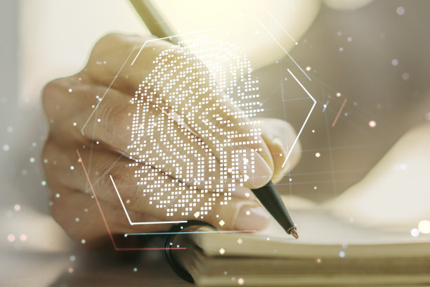 摘要创意指纹插画以女性手写日记为背景，以个人生物特征数据为概念。Multiexposure图片下载