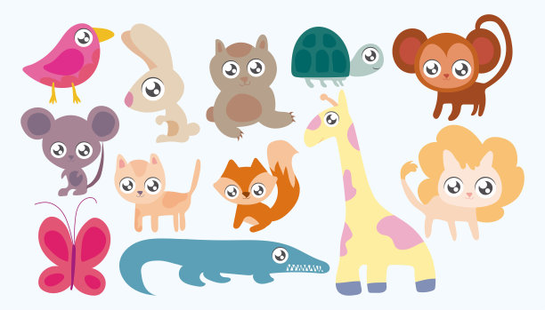 一组动物在卡哇伊风格图片下载