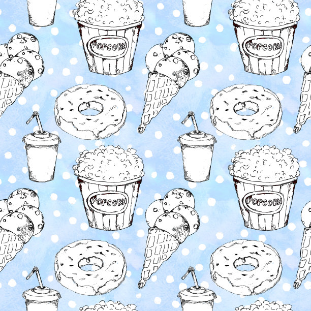 黑白快餐图标设置无缝模式图片下载