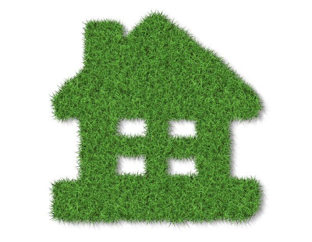 由绿草制成的住宅符号:绿色能源概念图片下载