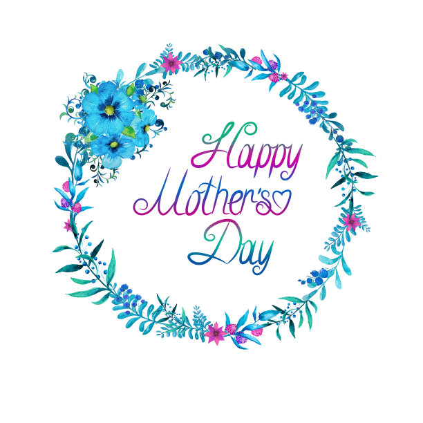 母亲节水彩树枝和花圈。图片下载