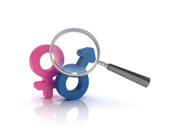 放大镜与性别符号- 3D渲染图片下载